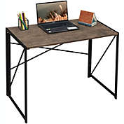 WOHOMO Modern Small Computer Folding Desk For Home Office, Brown, 39"