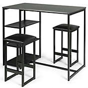 Costway 3 pcs Dining Set with Faux Marble Top Table and 2 Stools-Black