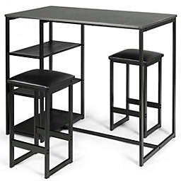 Costway 3 pcs Dining Set with Faux Marble Top Table and 2 Stools-Black