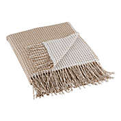 Contemporary Home Living Beige and White Rectangular Waffle Knitted Acrylic Decorative Throw 50" x 60"