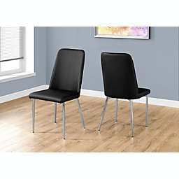 Monarch Specialties Inc   DINING CHAIR - 2PCS / 37"H / BLACK LEATHER-LOOK / CHROME
