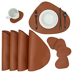 Juvale Faux Leather Placemats Set of 4, Table Mats with 4 Wedge Coasters?for Kitchen Dinning Tables (Brown, 8 Pieces)
