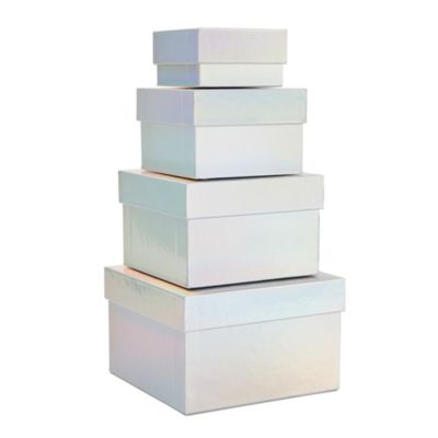 Stockroom Plus Paper Square Nesting Gift Boxes with Lids, 4 Assorted Sizes (Holographic Silver, 4 Pack)