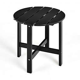Costway 18 Inch Patio Round Side Wooden Slat End Coffee Table for Garden-Black