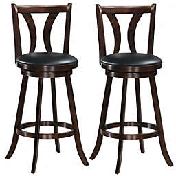 Costway Set of 2 Swivel Bar Stools 29.5 Inch Bar Height Chairs with Rubber Wood Legs-29.5 Inch