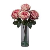 Nearly Natural Fancy Rose with Cylinder Vase Silk Flower Arrangement, Pink