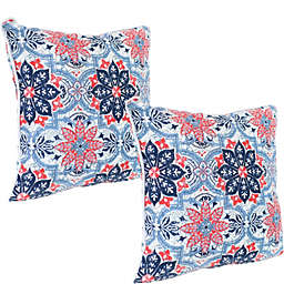 Sunnydaze Set of 2 Outdoor Throw Pillows - 16-Inch - Red and Blue Floral