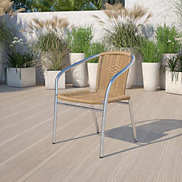Flash Furniture Lila Commercial Aluminum and Beige Rattan Indoor-Outdoor Restaurant Stack Chair