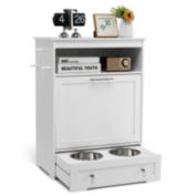 Slickblue Pet Feeder Station with Stainless Steel Bowl-White