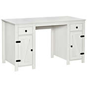 HOMCOM Farm Style Home Office Computer Desk with 2 Drawers, 2 Cabinets with Metal Accent Hardware, White