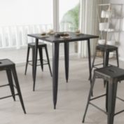 Merrick Lane Rothko Bar Height Patio Dining Table with Black-Antique Gold Metal Frame and 31.5" Square Top