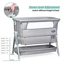 Slickblue Adjustable Baby Bedside Crib with Large Storage-Gray