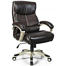 Costway Adjustable Executive Office Recliner Chair with High Back and Lumbar Support-Brown