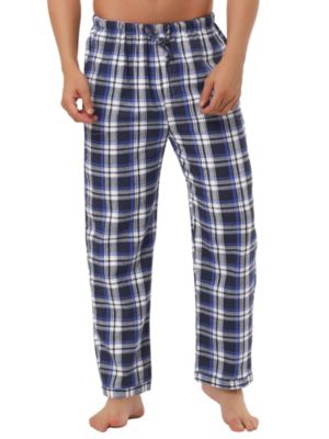 Lars Amadeus Men&#39;s Plaid Flannel Pajamas Bottoms Drawstring Side Pockets Checked Elastic Waist Sleepwear Sleep Lounge Pjs Pants 36 Blue White