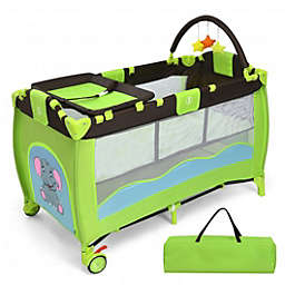 Costway Green Portable Baby Crib Infant Bassinet Bed