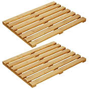 mDesign Bamboo Non-Slip Spa Bath Mat - 17.5" Wide, 2 Pack - Natural Light Wood