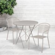 Emma + Oliver Commercial 30" Round Light Gray Folding Patio Table Set-2 Round Back Chairs