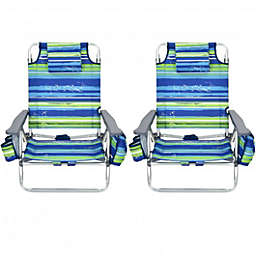 Costway-CA 2-Pack Folding Backpack Beach Chair 5-Position Outdoor Reclining Chairs with Pillow-Blue