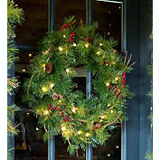 Plow & Hearth Indoor/Outdoor Blue Ridge Wreath w/ Battery-Operated Lights