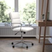 Emma + Oliver Mid-Back White LeatherSoft Contemporary Panel Executive Swivel Office Chair