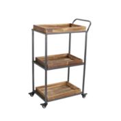 Cheungs Decorative 3 Tier Wheeled Wood Tray Cart With Metal Frame