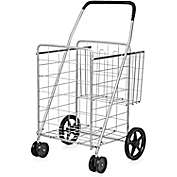 Slickblue Folding Shopping Cart for Laundry with Swiveling Wheels & Dual Storage Baskets-Sliver