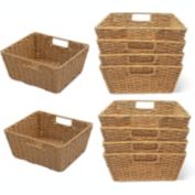 KOVOT Storage Woven Baskets Wicker Storage Wicker Storage Baskets with Built-in Carry Handles   Laundry Storage Pantry Bin - 9"L x 8"W x 4"H (10-Pack)