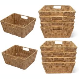 KOVOT Storage Woven Baskets Wicker Storage Wicker Storage Baskets with Built-in Carry Handles   Laundry Storage Pantry Bin - 9