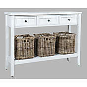 Jofran Glen Cove 40" Three Drawer Console Table with Rattan Storage Baskets in Alabaster White