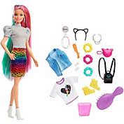 Barbie Leopard Rainbow Hair Doll (Blonde) with Color-Change Hair Feature, 16 Hair & Fashion Play Accessories Including Scrunchies, Brush, Fashion Tops, Cat Ears, Cat Purse & More