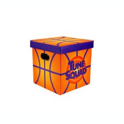 Space Jam  A New Legacy Orange 15-Inch Foldable Storage Bin Chest with Lid   Fabric Basket Container, Cube Organizer with Handles   Brown Cubby Cube, Closet Organizer   Sports Basketball Gifts