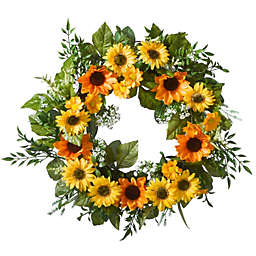 CC Christmas Decor Sunflower and Leaves Spring Floral Wreath, Yellow 18-Inch