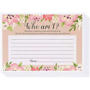 Sparkle and Bash Floral Bridal Shower Who Am I Guessing Game, Rustic Bachelorette Party (50 Pack, 5 x 7 Inches)