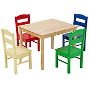 Costway Kids 5 Piece Table Chair Set Pine Wood Multicolor Children Play Room Furniture