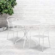 Flash Furniture Oia Commercial Grade 35.25" Round White Indoor-Outdoor Steel Patio Table Set with 2 Round Back Chairs