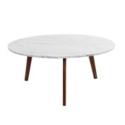The Bianco Collection Stella 31" Round Italian Carrara White Marble Coffee Table with Walnut Legs