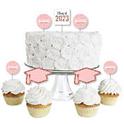 Big Dot of Happiness Rose Gold Grad - Dessert Cupcake Toppers - 2023 Graduation Party Clear Treat Picks - Set of 24