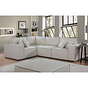 Contemporary Home Living 8.25&#39; Cream Beige Linen Modular Sectional Sofa with Ottoman