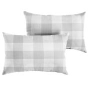 Outdoor Living and Style Set of 2 13" x 20" Gray and White Buffalo Plaid Indoor and Outdoor Lumbar Pillows