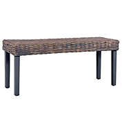 vidaXL Bench 43.3" Gray Natural Kubu Rattan and Solid Mango Wood