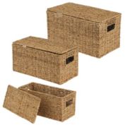 mDesign Woven Seagrass Home Storage Basket with Lid, Set of 3