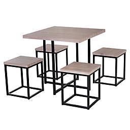 HOMCOM 5 Piece Dining Room Table Chair Set Square Board Steel Space Saving With Stools for Small Space, Breakfast Nook, Natural Wood Color