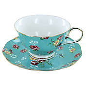 Shabby Rose Turquoise Porcelain - Tea Cup and Saucer Set by Coastline Imports