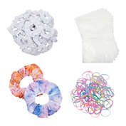 Bright Creations 24 Pack White Cotton Scrunchies, 130 Pieces Tie Dye Party Kit, Hair Elastic for Girls Women Ponytail