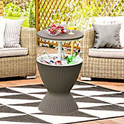 Gymax 8-Gal Patio Ice Cooler Bucket Cool Bar Side Table w/ Retractable Tabletop Black/Brown