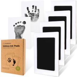 KeaBabies 4pk Inkless Ink Pad for Baby Hand and Footprint Kit, Clean Touch Dog Paw, Dog Nose Print Kit, Baby & Pet Safe (Jet Black)