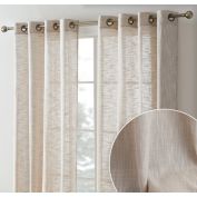 THD Harley Faux Linen Textured Semi Sheer Privacy Light Filtering Transparent Window Grommet Thick Curtains Drapery Panels for Bedroom & Living Room, 2 Panels