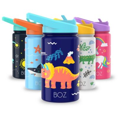 BOZ Kids Insulated Water Bottle with Straw Lid, Stainless Steel Vacuum Double Wall Water Cup with Scratch-resistant Cute Print and Carry Handle, BPA-free and Dishwasher-safe (Dinosaur)