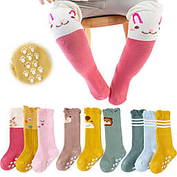 Kitcheniva 3 Pairs Unisex Anti Slip Non Skid Newborn Long Stockings Socks 12-36 Months, Elephant