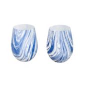 Evergreen Stemless Wine Glass 2pc Set, 17 oz., Blue Marble
